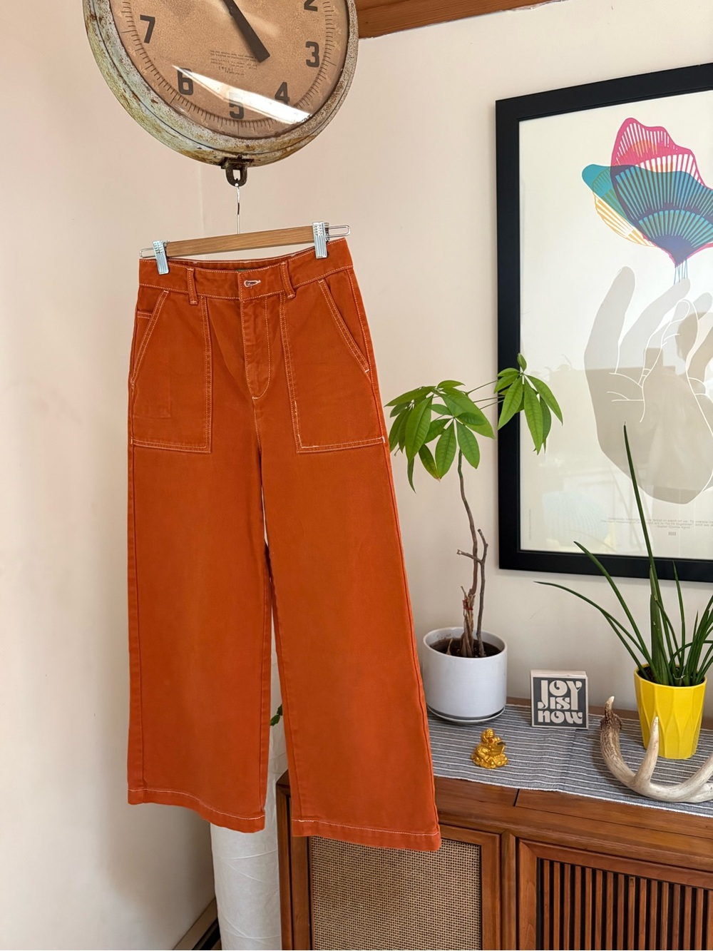 Benetton Wide-Leg Cropped Rust Orange Utility Pants. 100 % Cotton